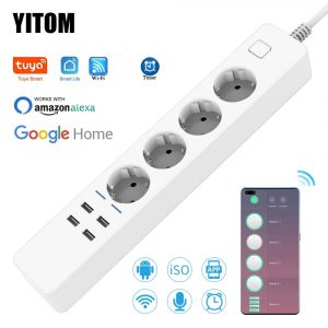 Smart Power Strip Wifi 4 EU Outlets Plug 4 USB Charging Port Timing App Voice Control Work with Alexa Google Home Assistant